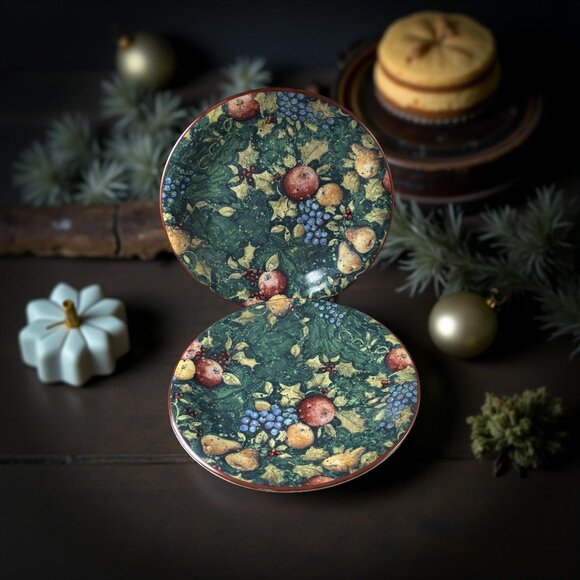 Pair (2) Certified International Susan Winget Holiday Evergreen Fruit & Holly Pl - Picture 6 of 9